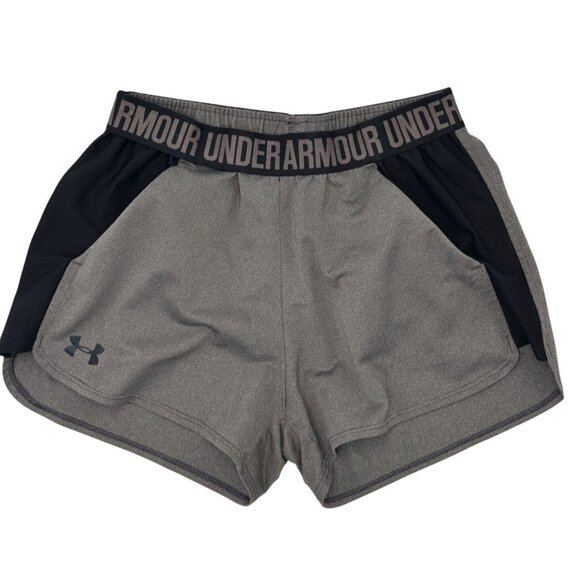 Under Armour HeatGear Shorts Womens M Black Gray Stretch Waist Athletic Running - Picture 4 of 8